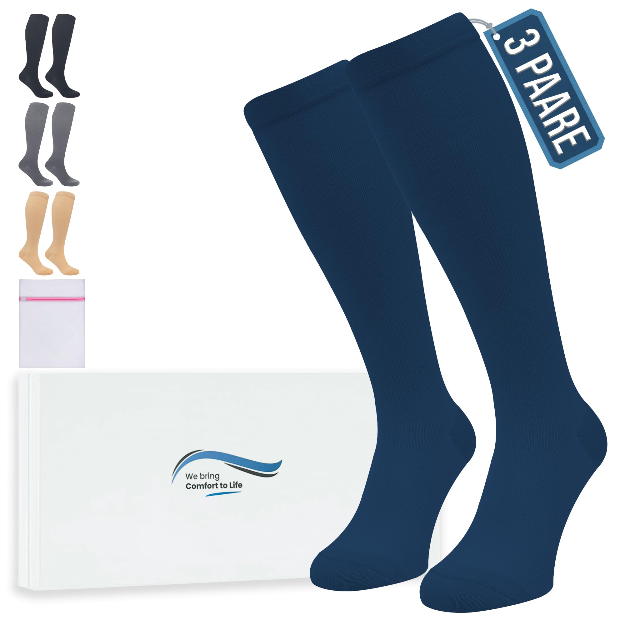 360 Relief Kompressionsstrümpfe Damen und Herren - Kompressionssocken einfarbig für Sport, Laufen, Flug, Reisen, Joggen, Radsport, Stütz Thrombosestrümpfe, mit Wäschenetz