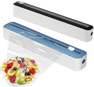 2Pcs Cling Film Dispenser and Cutter, 2-in-1 Magnetic Clingfilm Dispenser with Cutter UK Plastic Wrap Cutter Foil Dispenser for Kitchen (Blue & Black)