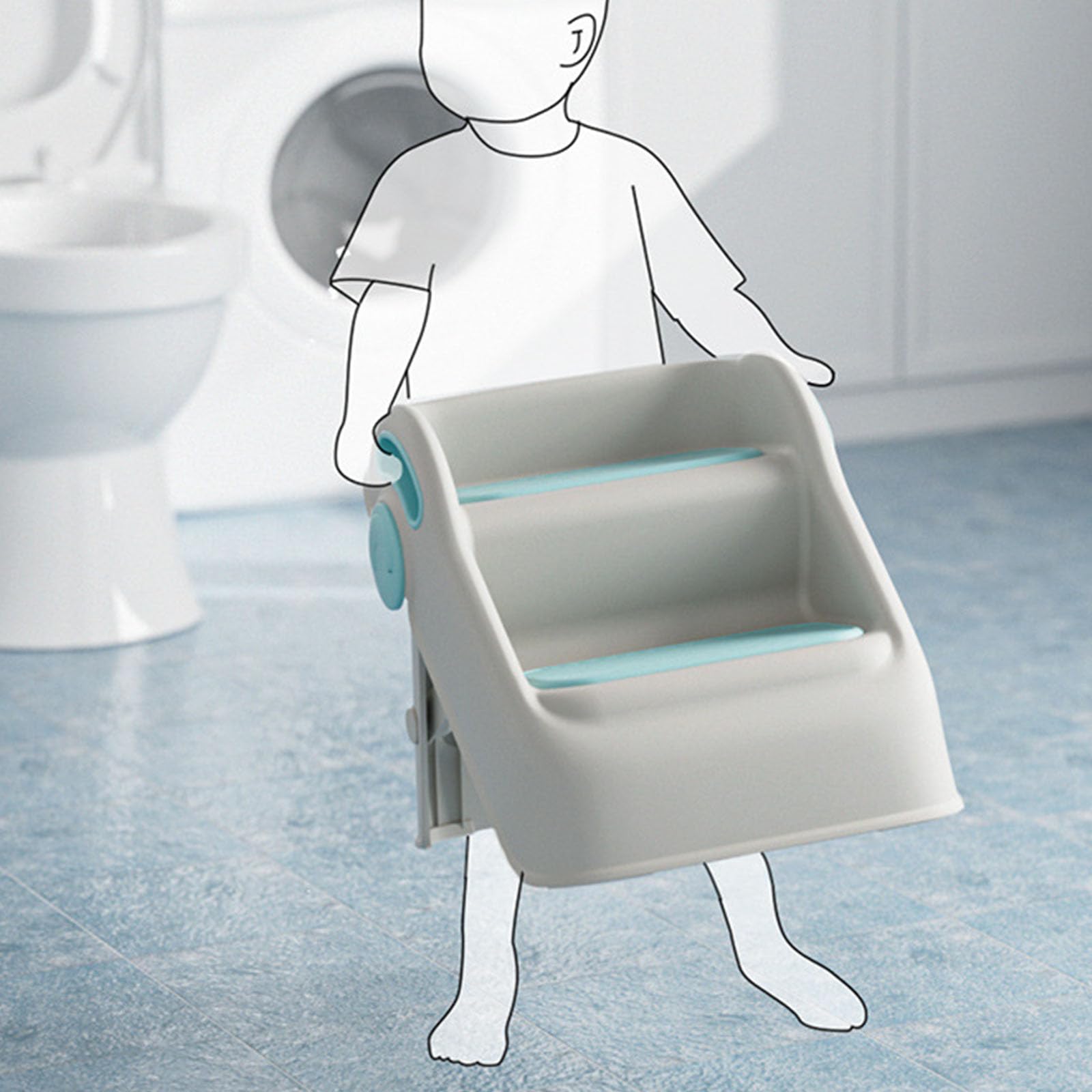 2-stufiger Tritthocker für, rutschfest, Badezimmerhocker, faltbares Design, Kunststoff, sicher, doppelte Ebenen für Kleinkinder, rutschfest