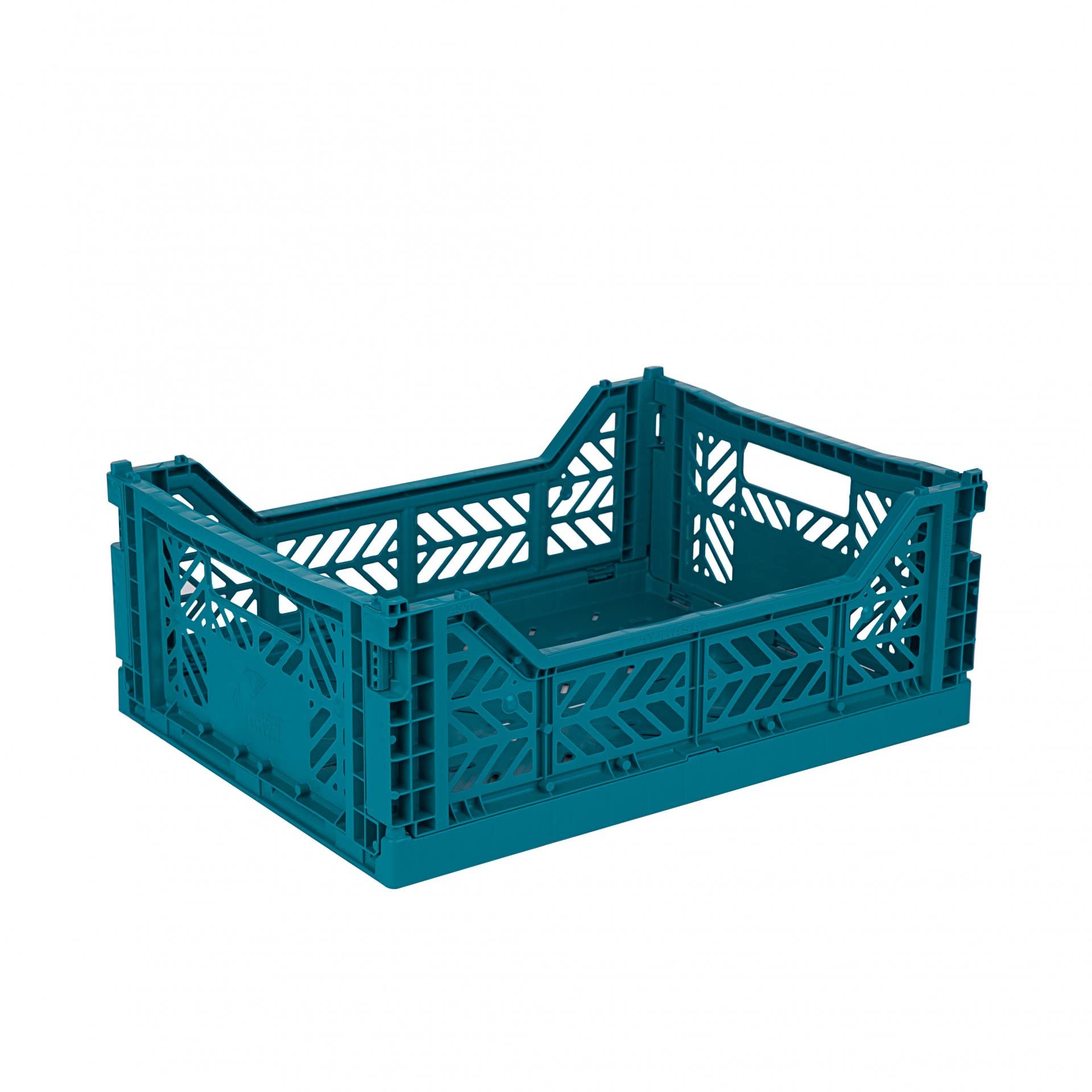 Aykasa Peacock Green Folding Crate, Sturdy Folding Crate, Plastic, Stackable, Midi (40 X 30 X 14 Cm)