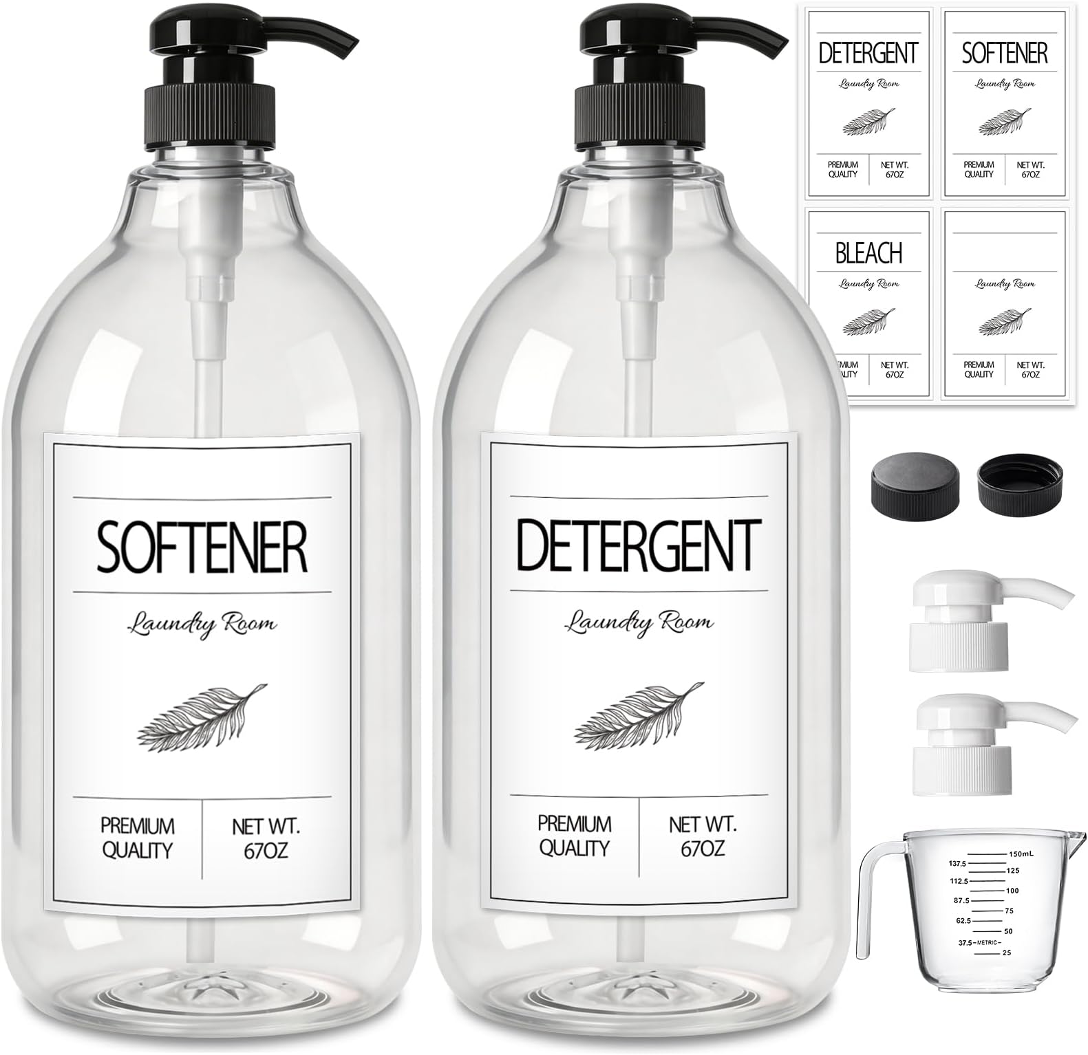 GMISUN Laundry Detergent Dispenser, 2 Pack Liquid Laundry Soap Dispenser, 64oz Storage Container for Farmhouse Laundry Room Decor, Liquid Bottle Organizer for Detergent/Softener/Bleach