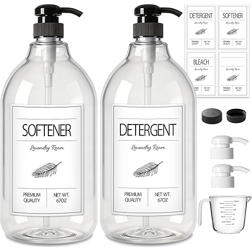 GMISUN Laundry Detergent Dispenser, 2 Pack Liquid Laundry Soap Dispenser, 64oz Storage Container for Farmhouse Laundry Room Decor, Liquid Bottle Organizer for Detergent/Softener/Bleach