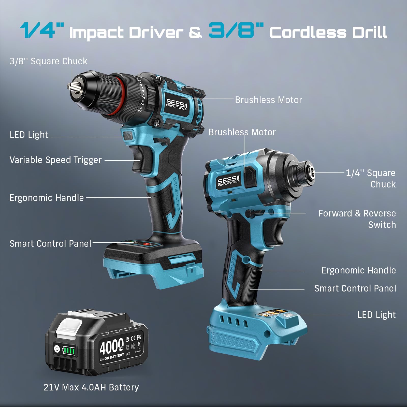 Seesii Impact Wrench 665 FT-LBS(900N.m) 3300IPM 1/2 Impact Gun High Torque Electric Impact Driver Cordless Impact Wrench with 21V 2x4.0Ah Battery 6 Sockets&Case for Home Car Tire Lug Nut Removal Tool product image 22