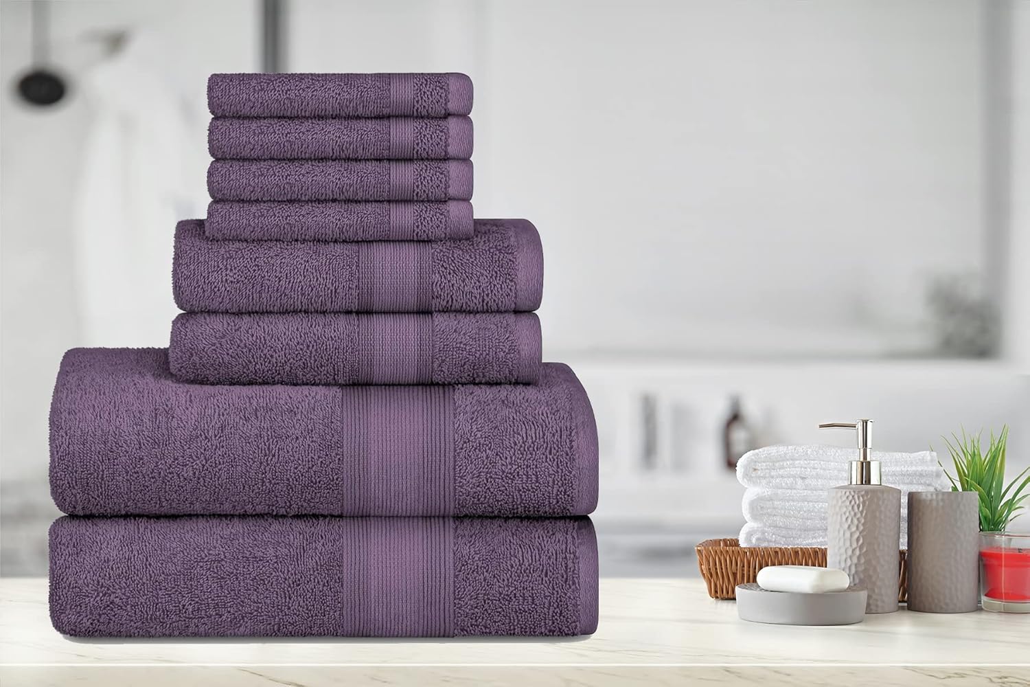 Adobella 8-Piece Bath Towel Set, Premium Combed Cotton, Highly Absorbent, Super Soft, Quick Dry, 2 Bath Towels, 2 Hand Towels and 4 Washcloths, Blue (Set of 8) : Home & Kitchen