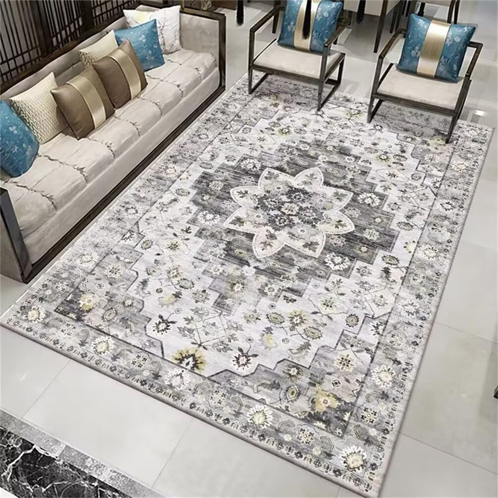 Tapis pour chambre résistant aux taches et usure 50x80 gris floral