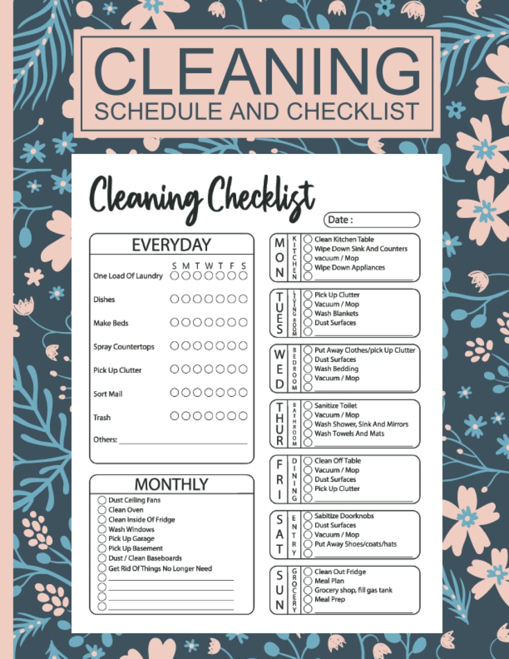 Cleaning Schedule and Checklist: Daily Weekly and Monthly house Cleaning Organizer, Seasonal Household Chores Planner, housekeeping Management Check ... for clean home 8,5x11 in 110 pages book