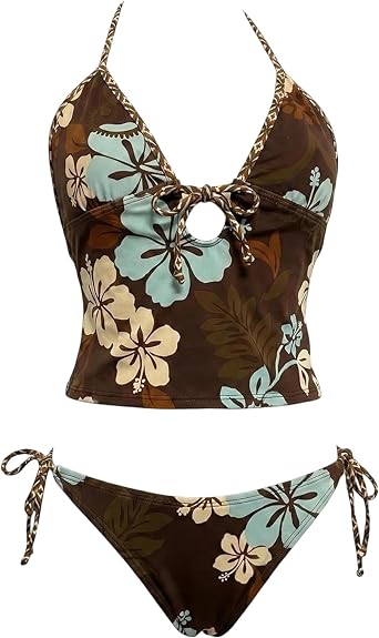 Y2k Sexy Vintage Whimsy Beach Swimsuit 2000s Vacation Going Out Outfits Summer 2 Pieces Floral Bikini Sets Women