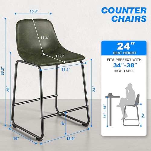 Miniatura 36 de Rfiver Taburetes de bar de piel sintética de poliuretano, juego de 2, taburetes industriales con respaldo y reposapiés, sillas modernas sin brazos