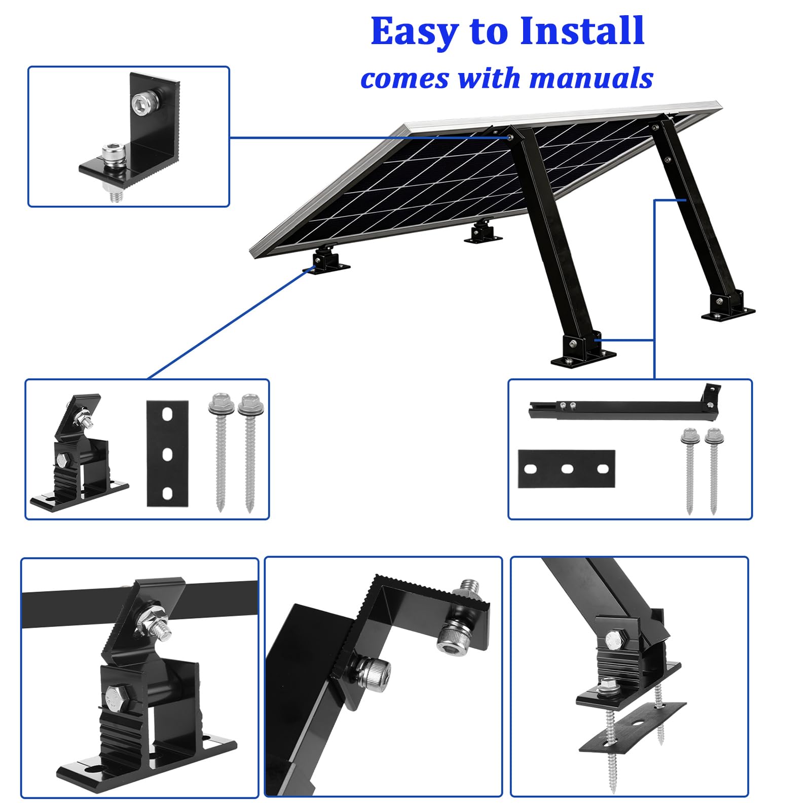 Acrux7 Solarmodul-Halterung, 2er-Set, Aluminiumlegierung, verstellbare Solarmodul-Halterungen, Ständer für 50 W, 70 W, 100 W, 150 W, 200 W, 300 W, 400 W Paneele, Wohnmobil, Dach, Boot, flache