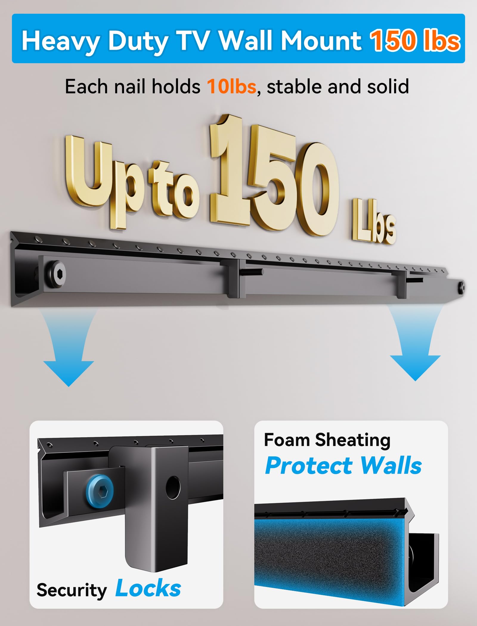 Supporto da Parete TV Senza Trapano, Staffe per TV per Schermi Piatti da 32-75 Pollici, Supporto TV Ultra Sottile Universale, Capacità Fino a 68KG, Max VESA 600x400mm, Inclinazione +5°