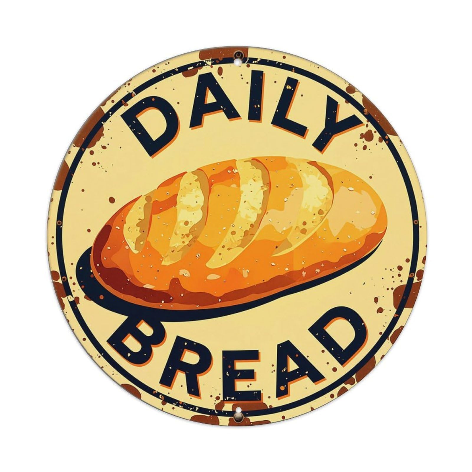 Daily Bread Sign Pattern Print Retro Metal Sign Round Tin Sign, Vintage Decor Art Poster for Bar, Home, Man Cave, Kitchen, Laundry Room Gift 8x8Inch