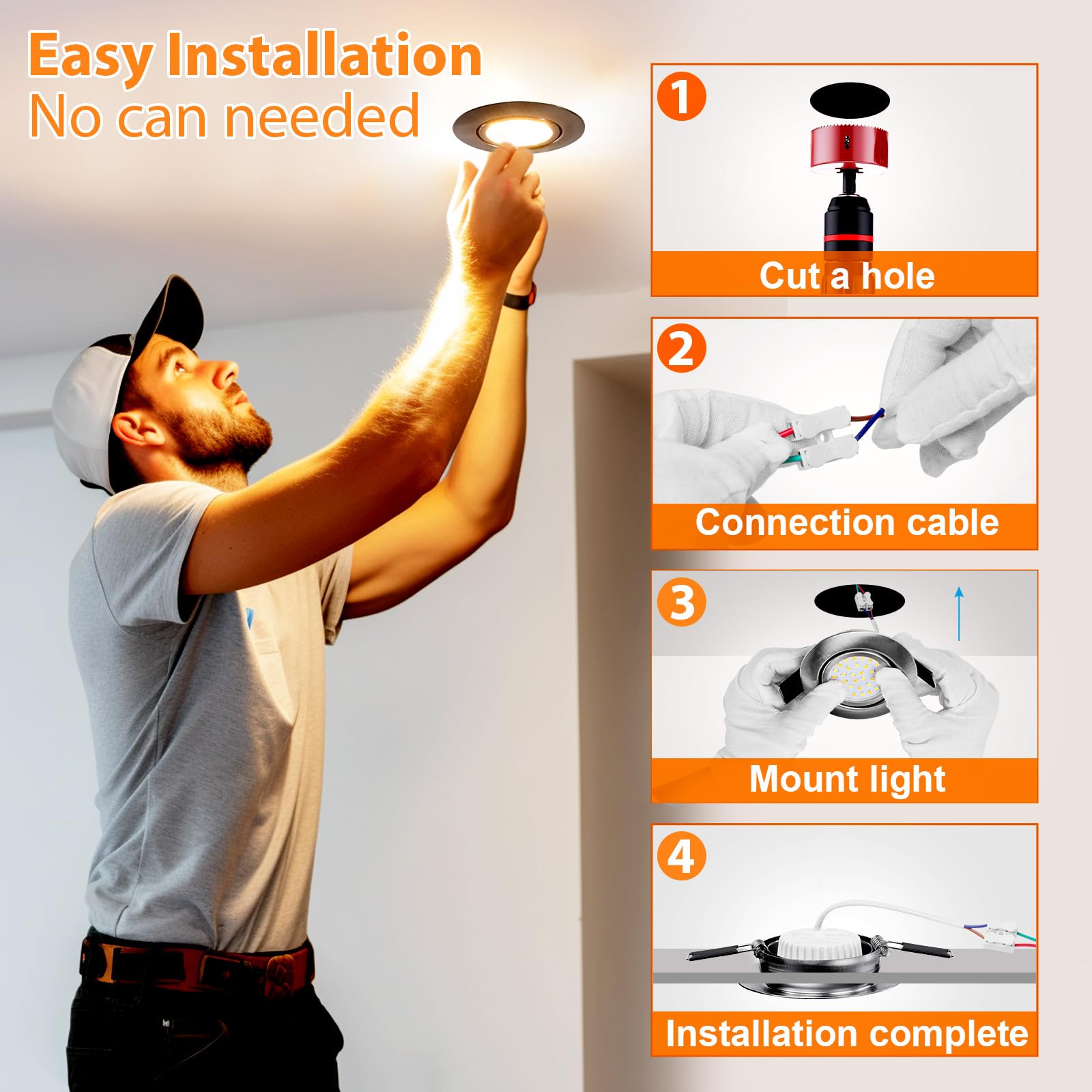 GeyouLux LED Einbaustrahler 230V Dimmbar 68mm 6W IP44 45° Schwenkbar 3000K Warmweiß 6er Set