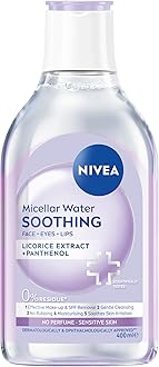 NIVEA Micellar Water Soothing, Fragrance Free Eye Makeup Remover, Micellar Cleansing Water for Sensitive Skin, Gentle Skin Cleanser (400ml)