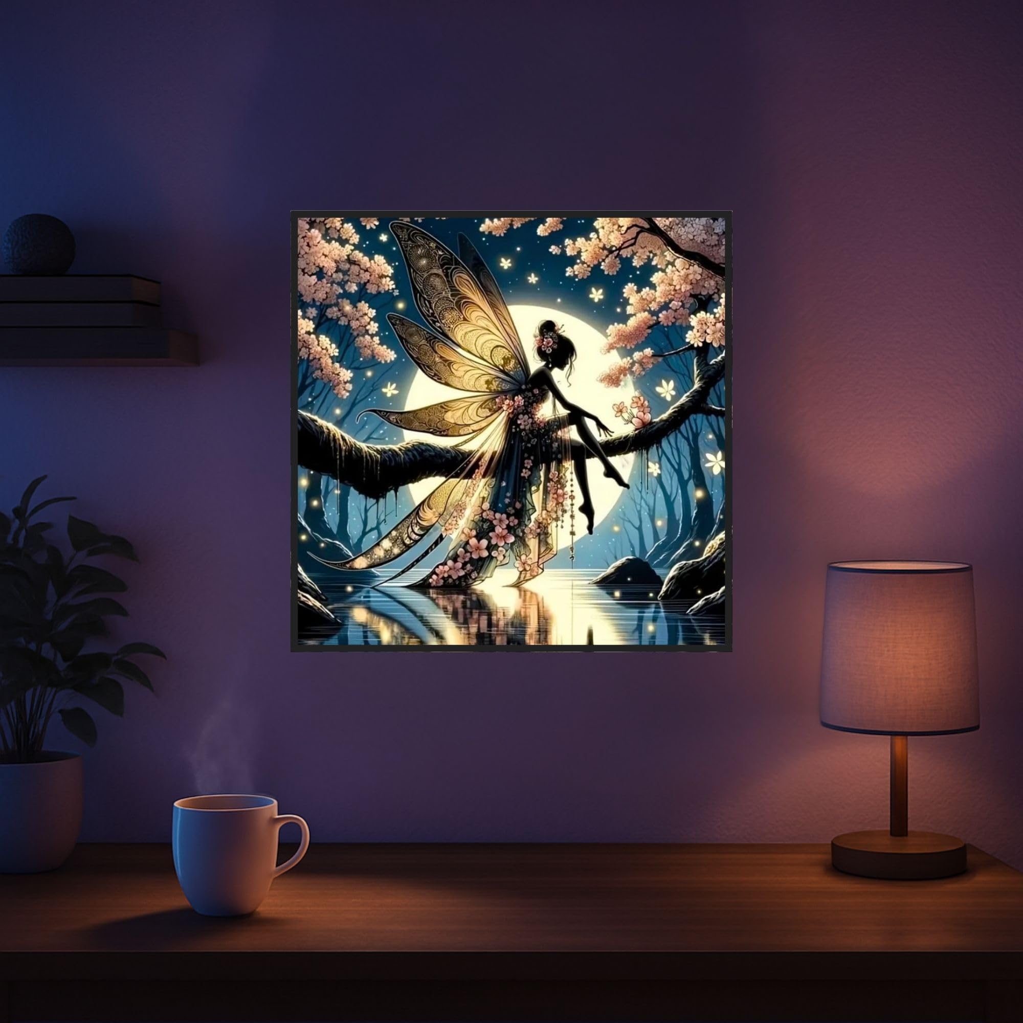 Picmondoo Diamond Painting - 80x80cm - Mondscheinfee | quadratische Harzsteine, AB-Steine, Strass- & Metallicfarben, klares Raster, Stift, Wachs & Schale für entspanntes DIY