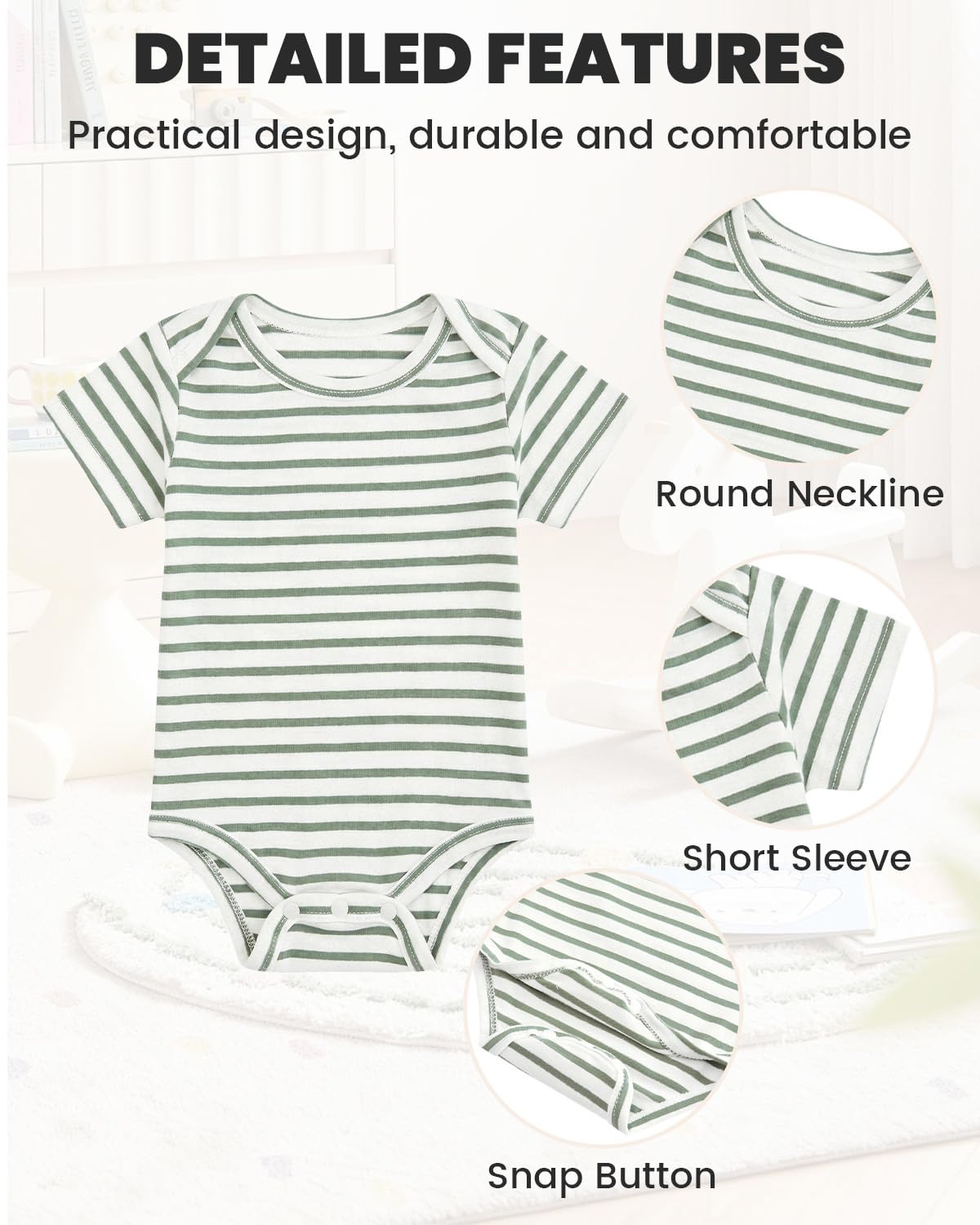 JiAmy 5er Pack Baby Body Kurzarm Baumwolle Sommer Baby Bodys Set Neugeborene Weiche Einfarbige Streifen Kleidung 0-12 Monate