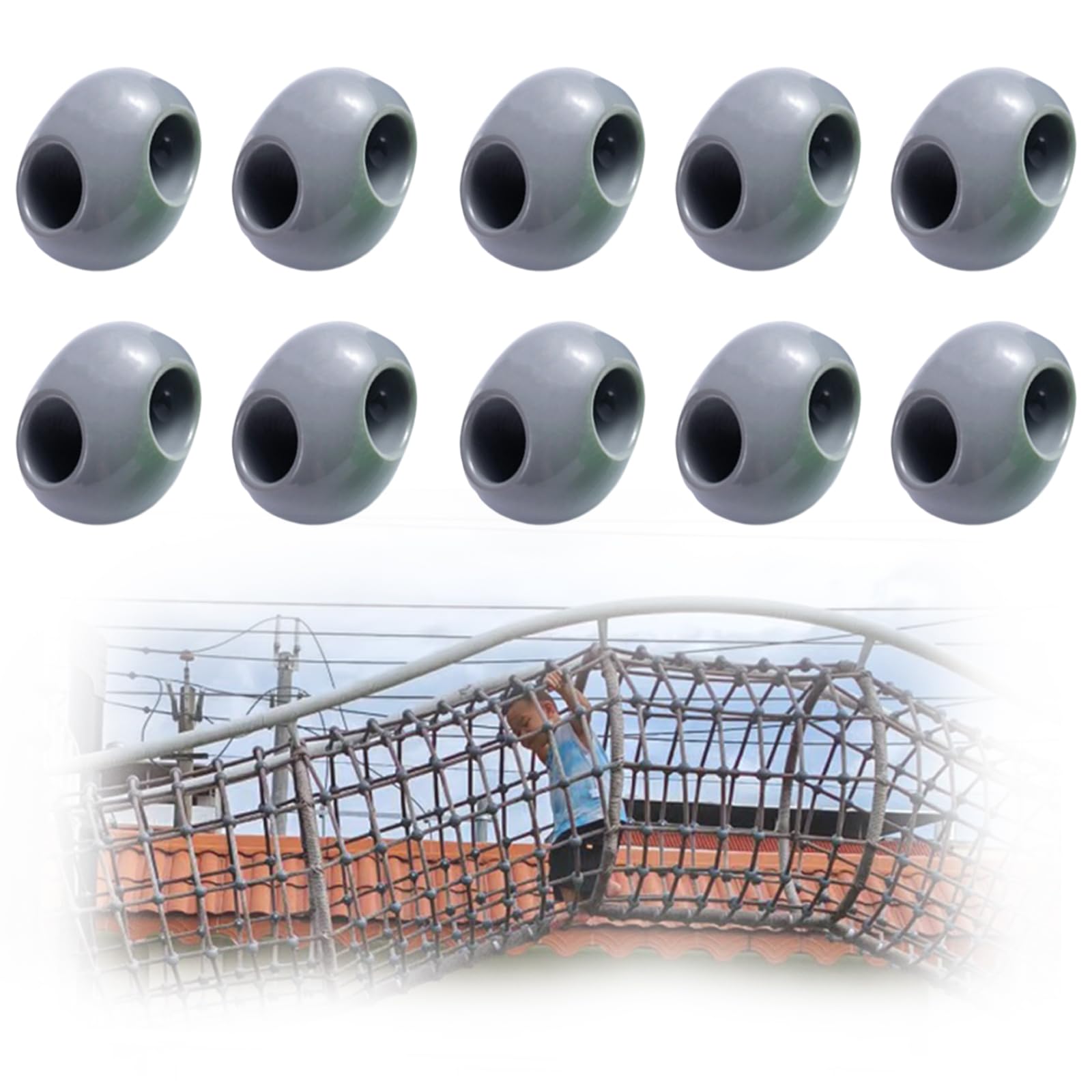 10 Pcs Net 12mm Plastic Connector Net Buckle Rope Ladder Climbing Net Cross-Type Connectors Nynon Rope Net Accessories Suitable for Kids Outdoor Swing Jungle Gym Bird Climbing Rope Ladder (Gray)