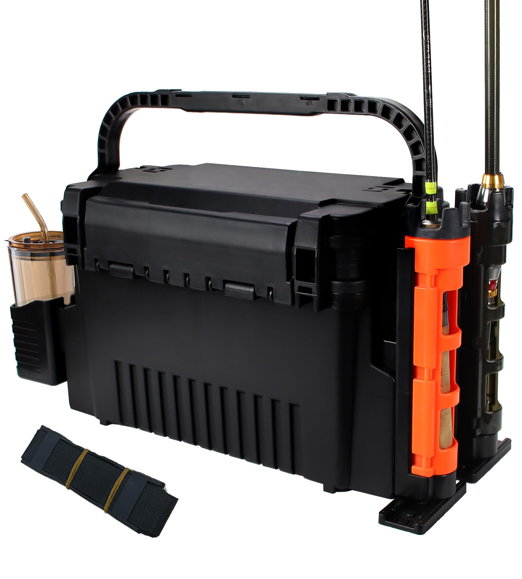 Large Tackle Box Saltwater Tackle Box Organizer Fishing Box Large 11L Fishing Bucket 2 Layer Fishing Tackle Storage with 2pcs Rod Holder and 2pcs Cup Holder Paddle Board Fishing Tool Box