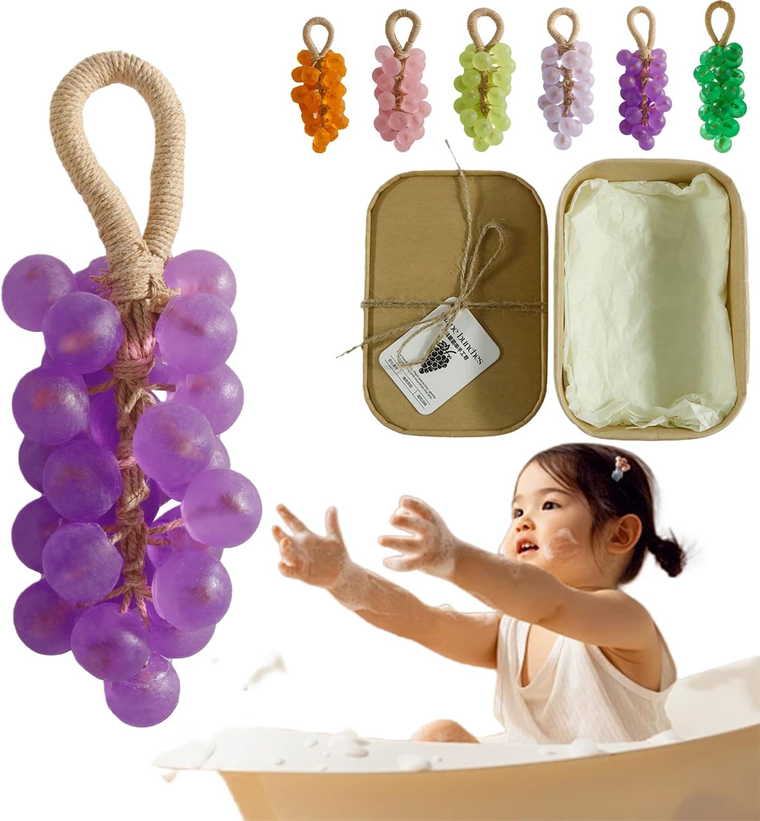 Crystal Grape Soap, Grape Soap On A Rope, Personalized Original Handmade Crystal Grapes Soaps Gentle Cleansing Soaps, Decorative Soapes Bars for Washing Hands Men Women (1 Pc Purple)