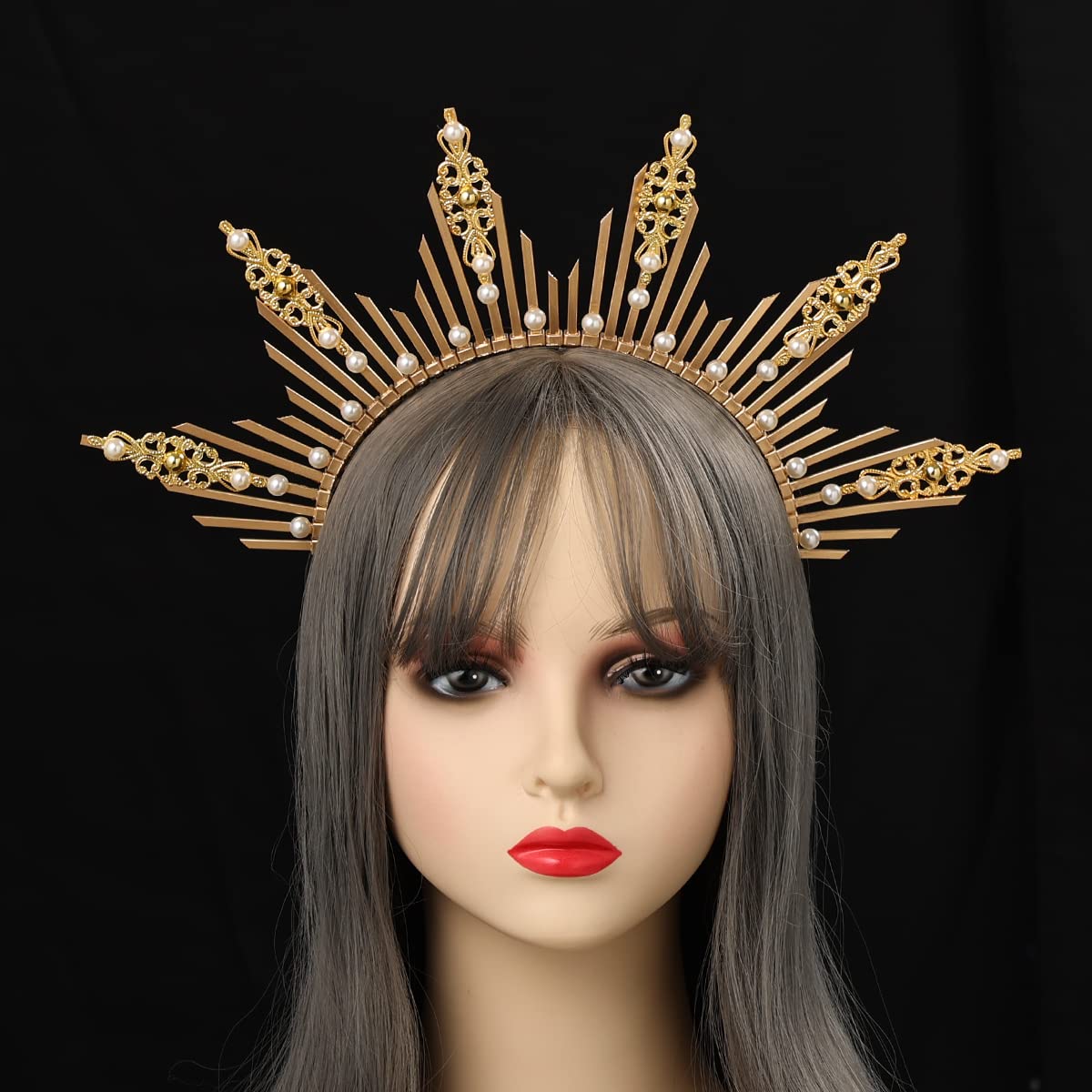 BPURB Gothic Goddess Gold Halo Crown Spike Zip Tie Mary Headband Halloween Headpiece for Women (Gold-1), Style A-gold-1 - Image 2