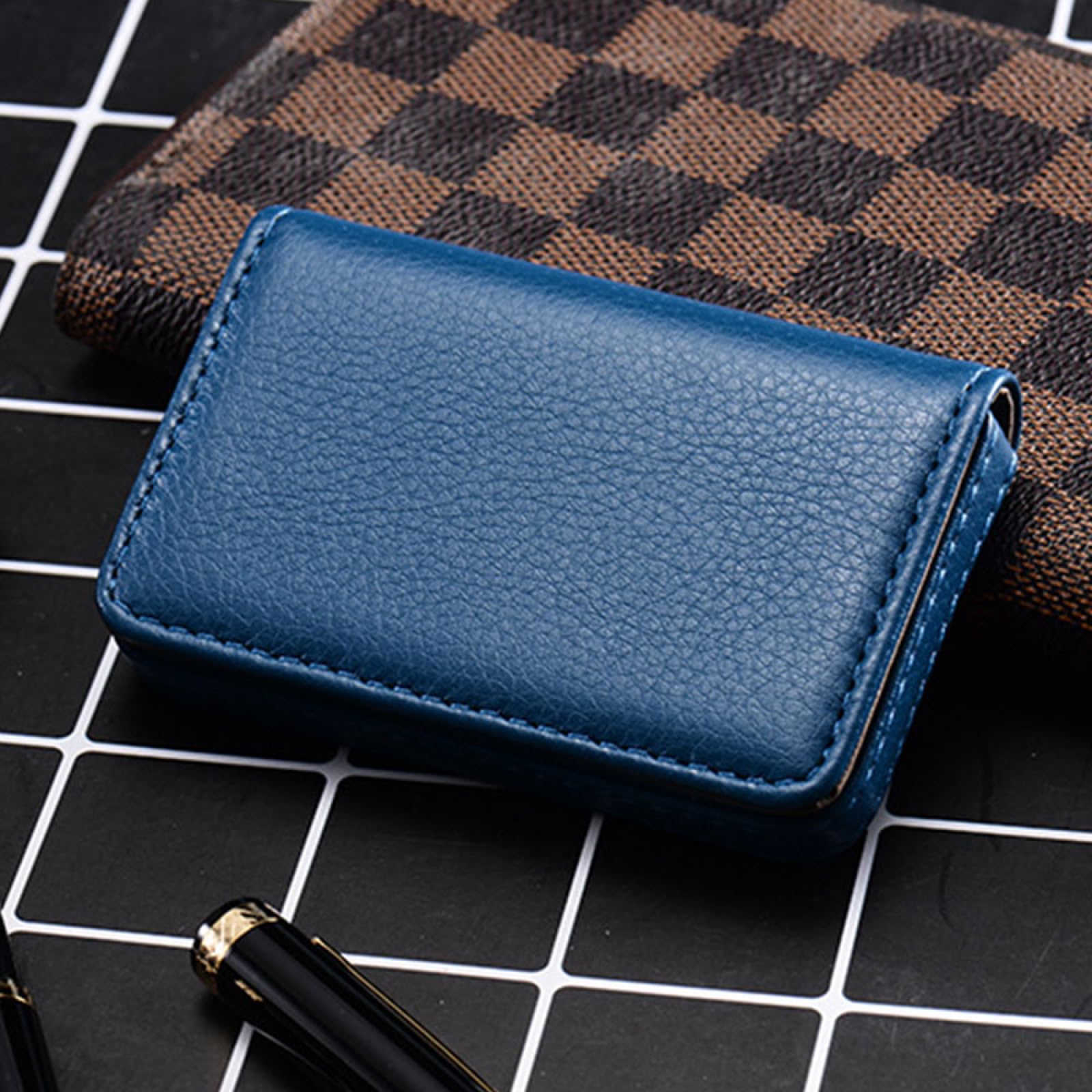 Funda de piel sintética para tarjetas de visita, soporte magnético para tarjetas de nombre, adecuado para hombres y mujeres, Blue
