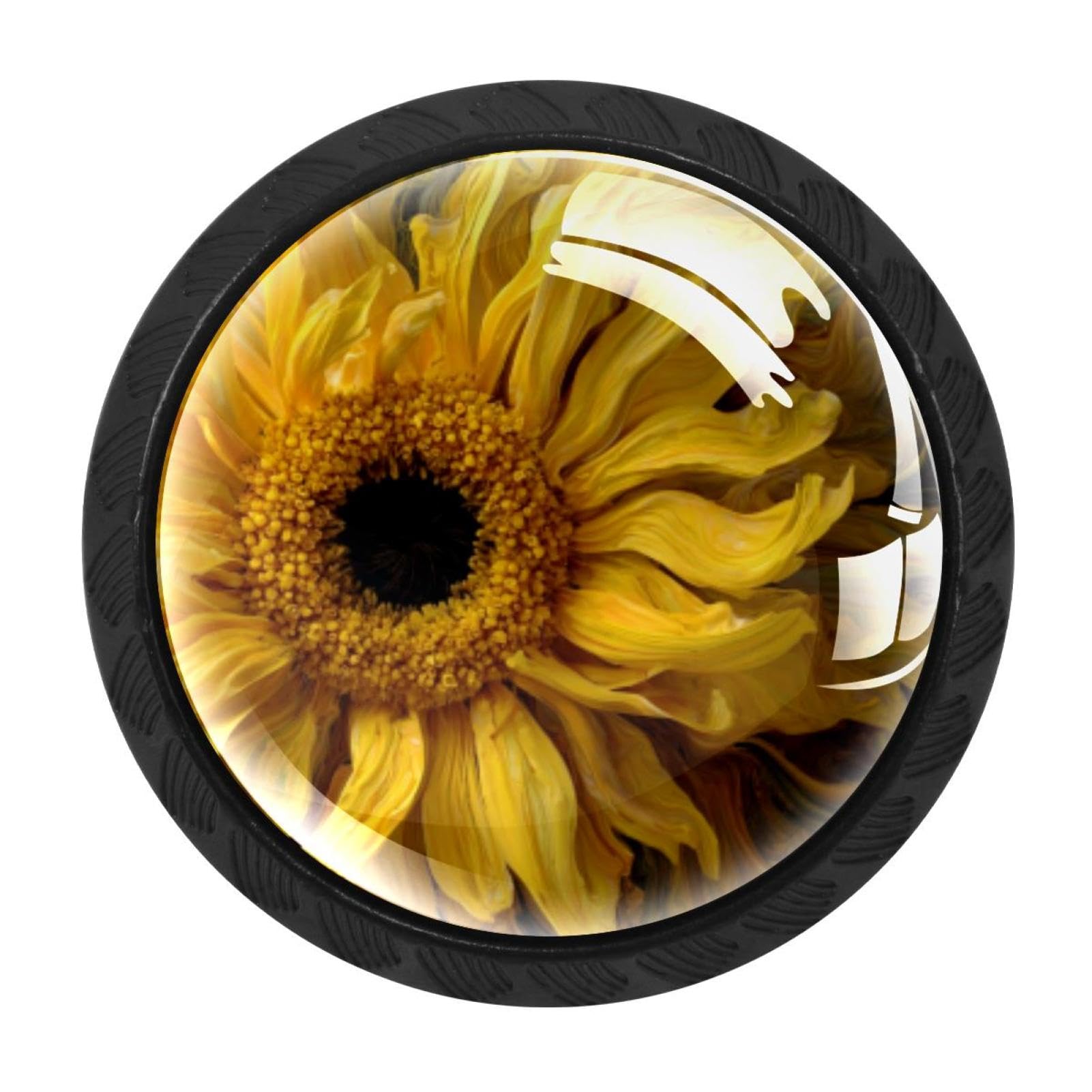 CHENZZZZ 4 Pack Art Yellow Sunflower (1) Kitchen Cabinet Knobs Drawer Knobs Dresser Knobs Matte Black Zinc Knobs Drawer Pulls Door Knobs Dresser Drawer Handles Knobs for Dresser Drawers