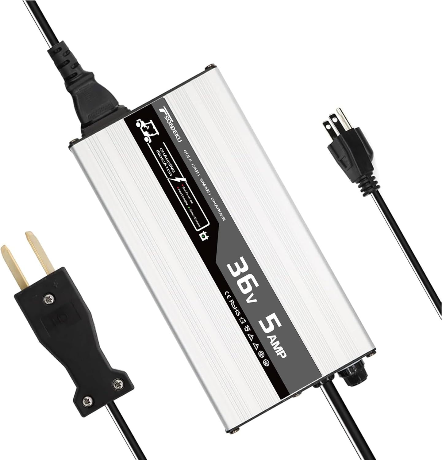 36V 5A Golf Cart Battery Charger for 36 Volt Lead-Acid Batteries with 4-Stage Charging Technology, Fast & Safe Charging (Crow Foot)