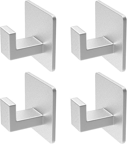 HUFEEOH Ganchos adhesivos para toallas, paquete de 4 ganchos adhesivos para colgar resistentes, ganchos para abrigostoallas, ganchos de pared para