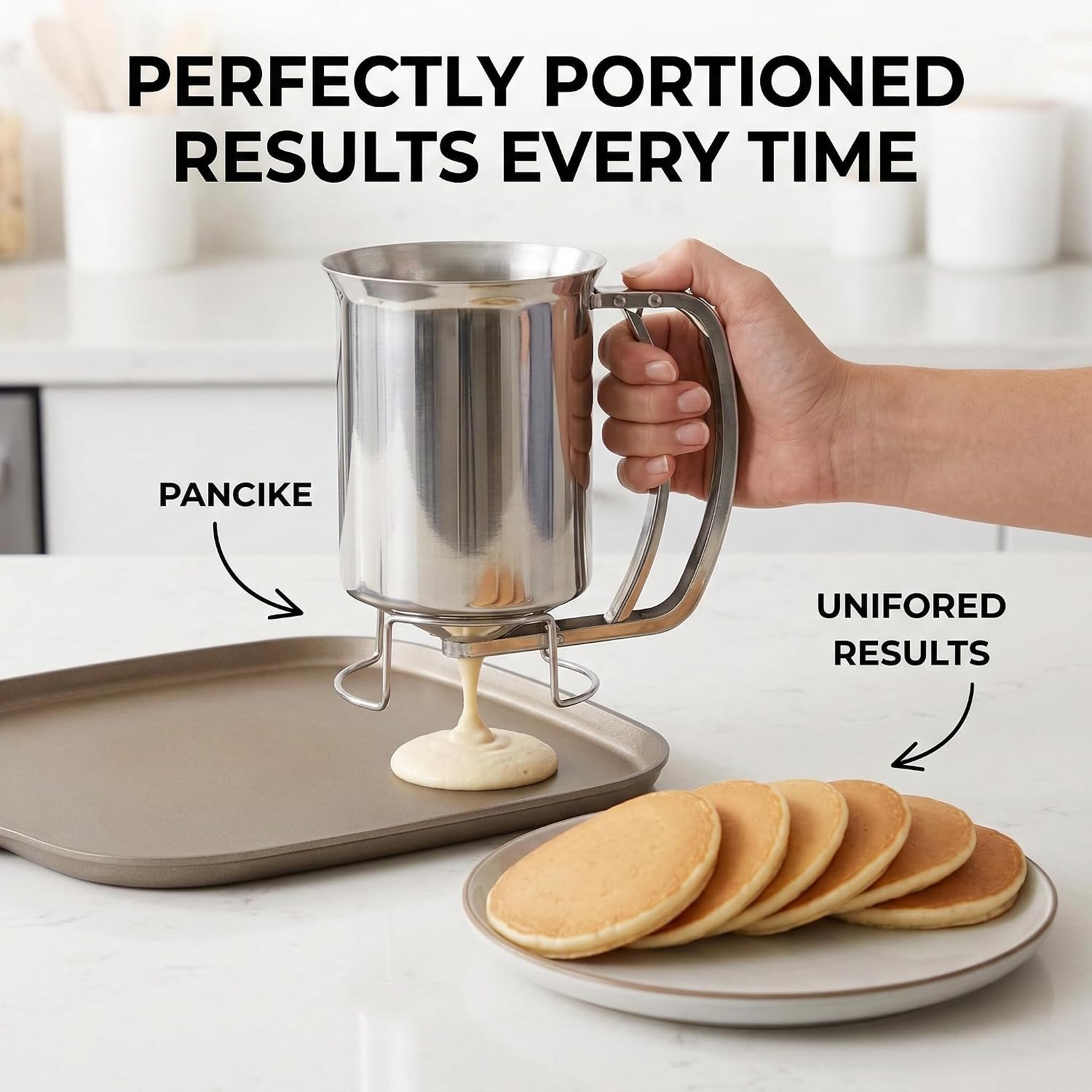 Stainless Steel Batter Dispenser, Handheld No Drip Funnel, Trigger Operated Dispenser with Precise Mess Baking Design, Ideal for Cupcakes, Pancakes & Muffins