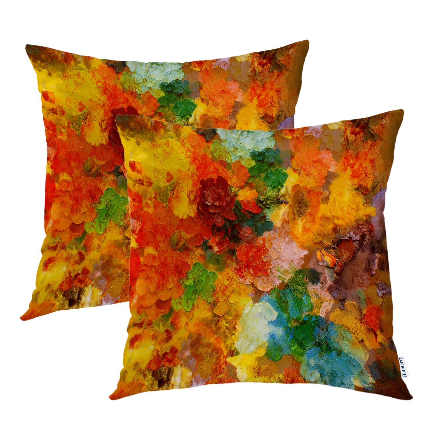 Batmerry Multicolor Abstract Decorative Pillow Covers 18x18 Inch Set of 2, Artist Multicolor Oil Abstract Art Double Sided Square Throw Pillow Covers