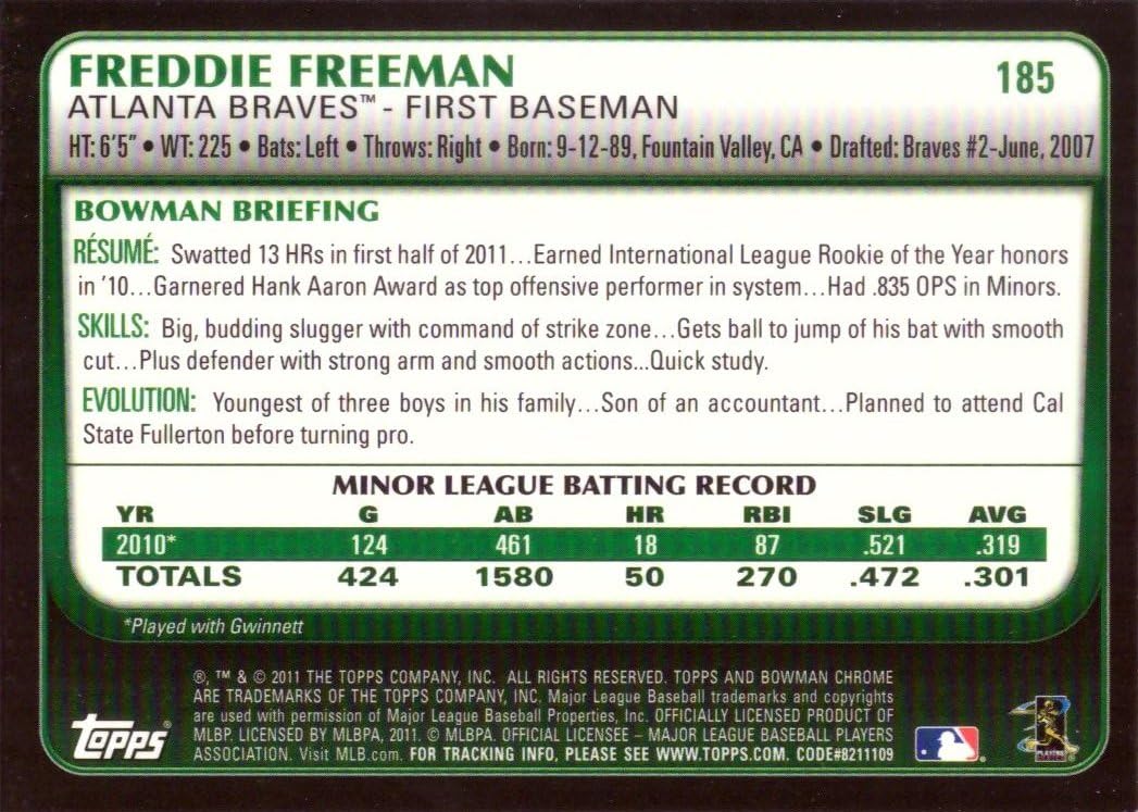 2011 Bowman Chrome Baseball #185 Freddie Freeman Rookie Card