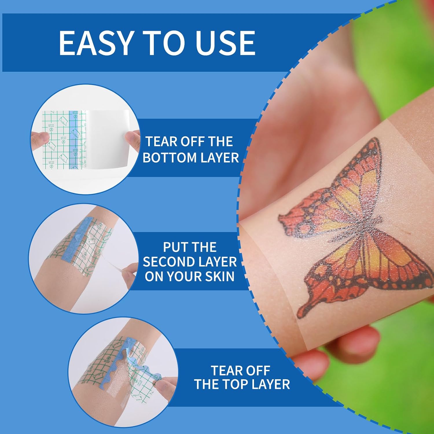 48Pcs Tattoo Aftercare Waterproof Bandage, Large Adhesive Transparent Stretch Film Dressing Cover Second Skin Tattoo Cover Up Tape, Protective Tattoo Wrap for Wound Dressing, Swimming, Shower