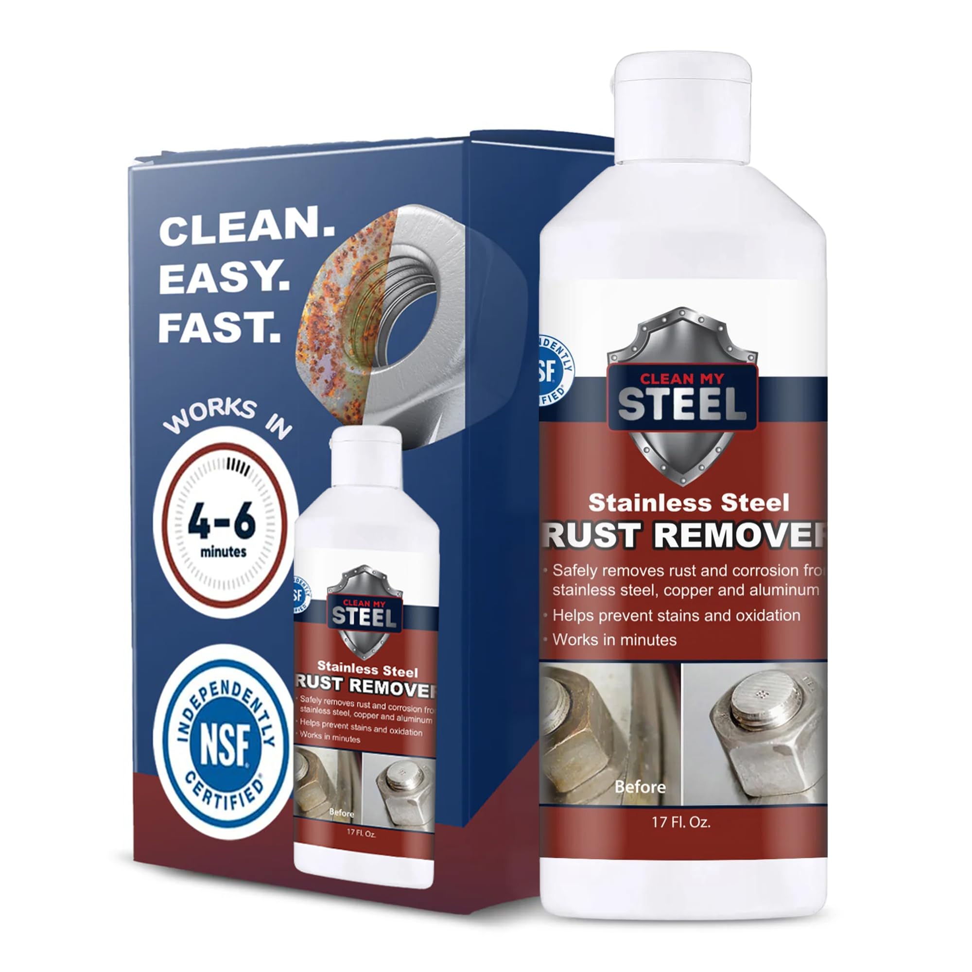 Stainless Steel Rust Remover & Cleaner, NSF Approved, Food Area Safe, Non-Toxic Stainless Steel Cleaner is perfect for rust stains, refrigerators, best knives and pans (17 oz)