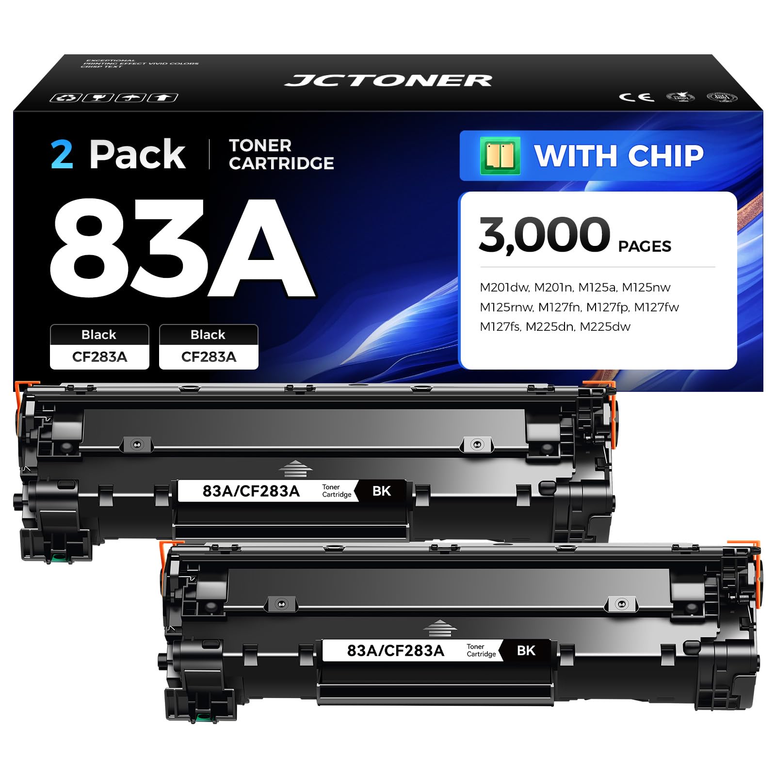 83A Black Toner Cartridge 2-Pack High Yield Replacement for HP 83A CF283A Compatible with LaserJet Pro MFP M125a M125nw M125rnw M127fn M127fp M127fw