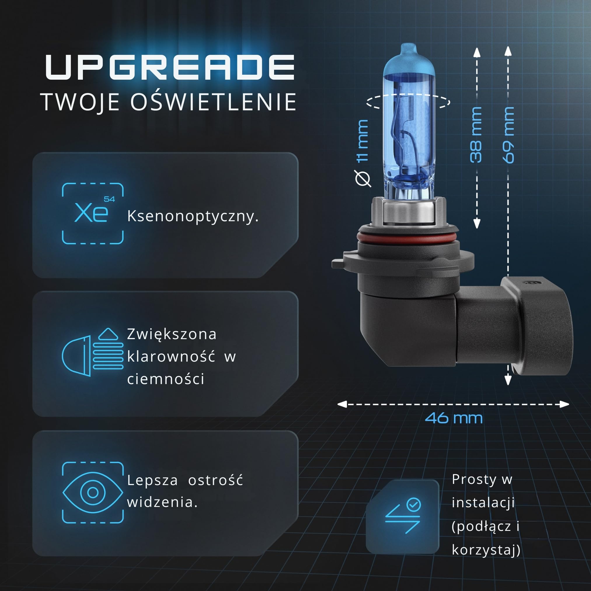 Gread - 2x HB4 lampa halogenowa o wyglądzie ksenonowym – biała – 8500 K 55 W – bez konieczności rejestracji