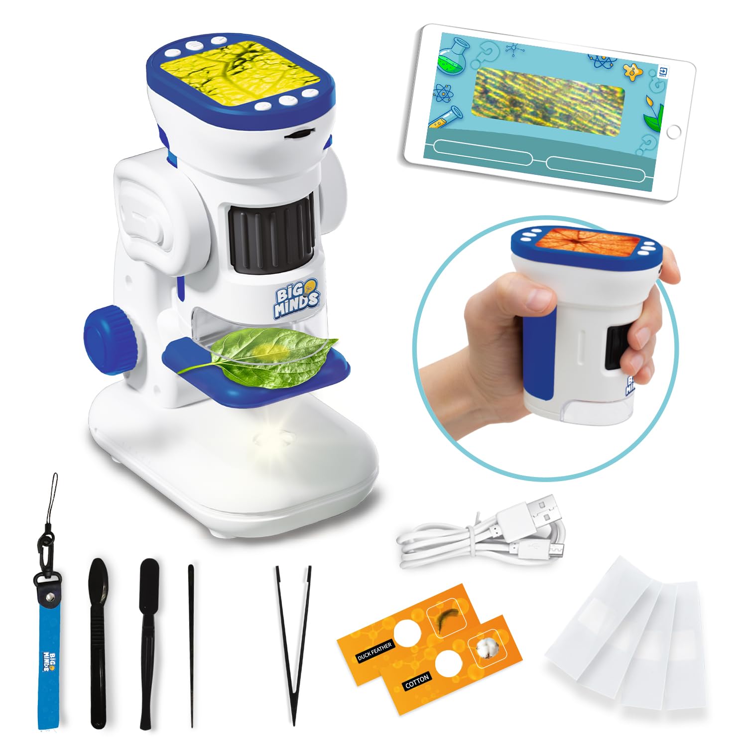 Big Minds - Digital Microscope for Kids | Science Kit for Kids 8-12 2 Screen | STEM Toys | Microscope Camera | Science Experiments for Kids | Pocket Microscopes & Lab Tools | Gifts for 8 Year Old