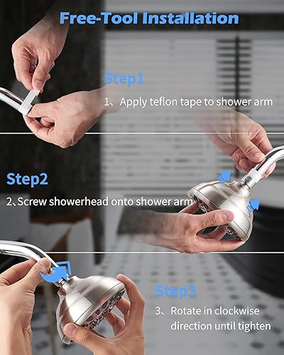 Miniatura 5 de Cabezal de ducha de alta presión fijo de 4.7 pulgadas, 7 ajustes de pulverización con junta de bola giratoria de latón ajustable, excelente