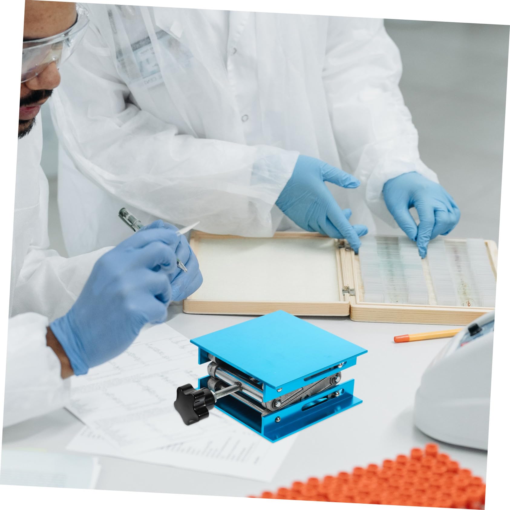 Sollevatore da Laboratorio Regolazione Altezza in Lega di Alluminio e Funzione Anti-olio Piattaforma Elevatrice Manuale per Esperimenti Biologici e Laboratori