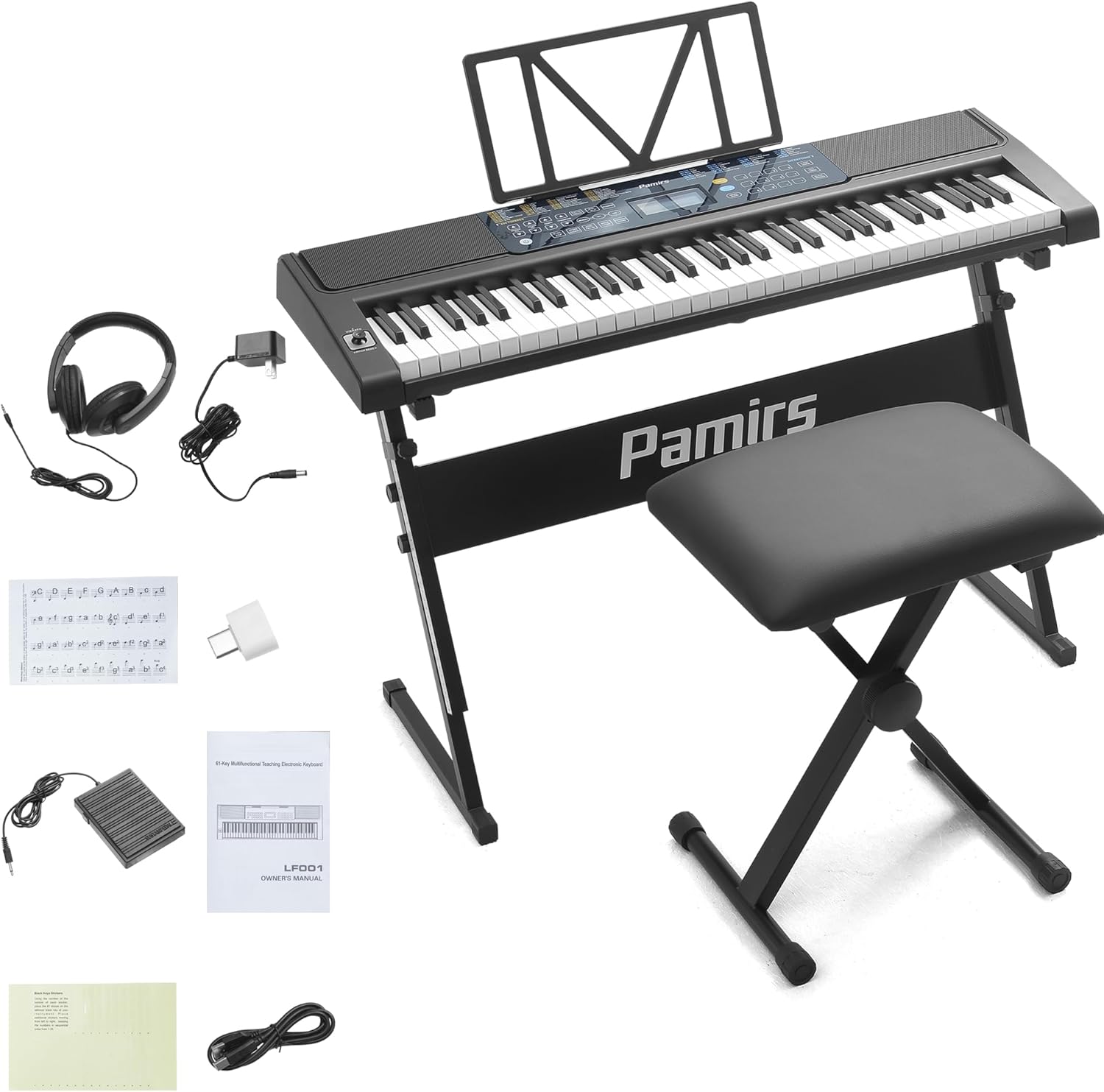 61-Key Electronic Keyboard with USB-MIDI 430 Tones & 300 Rhythms, X/Y Joystick, LCD Display, Full Beginner Kit
