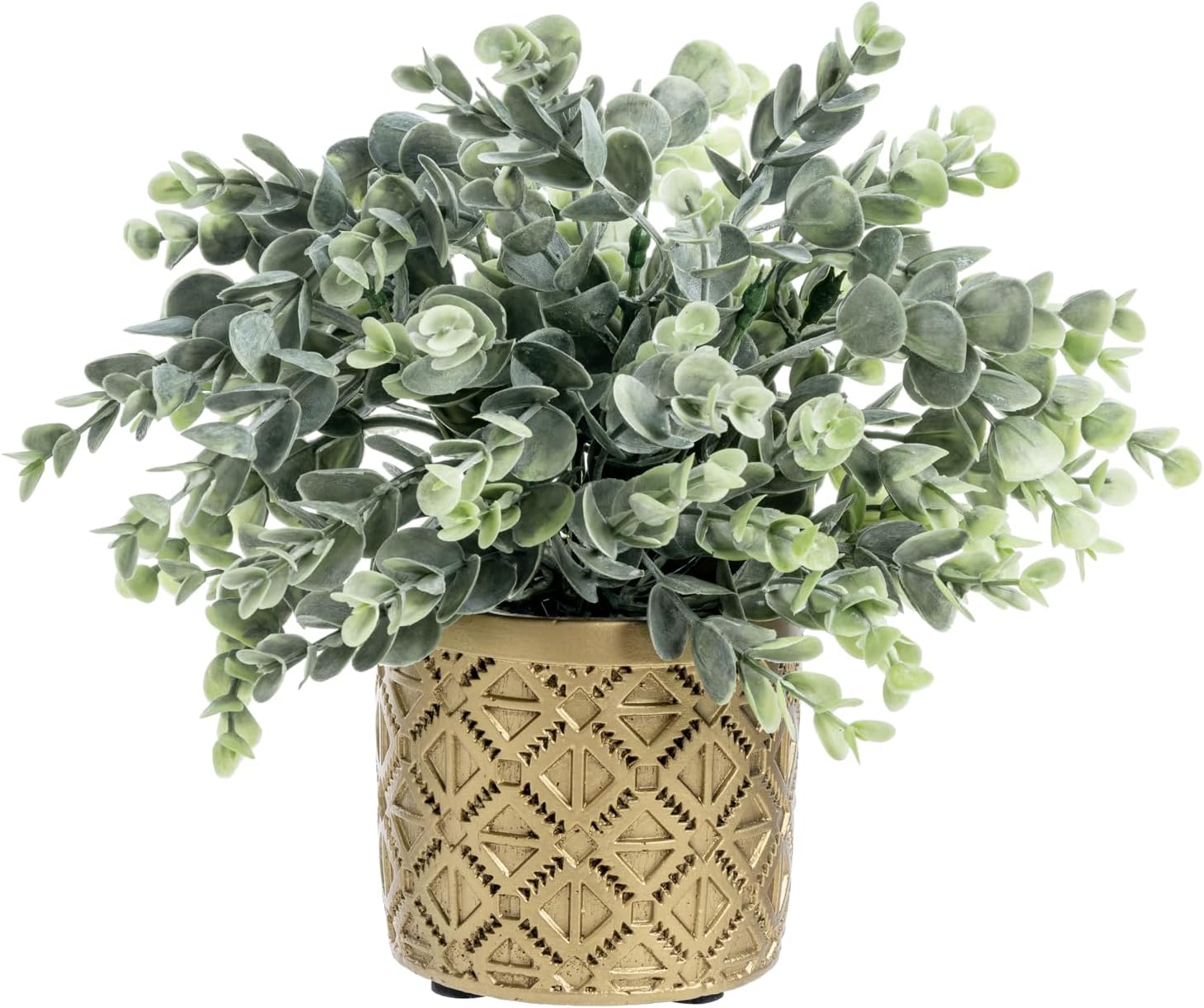 MyGift Artificial Eucalyptus Plant in Modern Gray Concrete Pots with Geometric Embossed Pattern (1, Gold) Gold 1