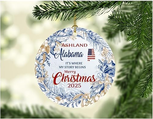 Christmas Ornament Tree 2023 Gift Ashland Alabama Ornaments It's Where My Story Begins Ashland AL City Hometown State Gift Xmas Decoration Rustic disponible en Yaxa Costa Rica