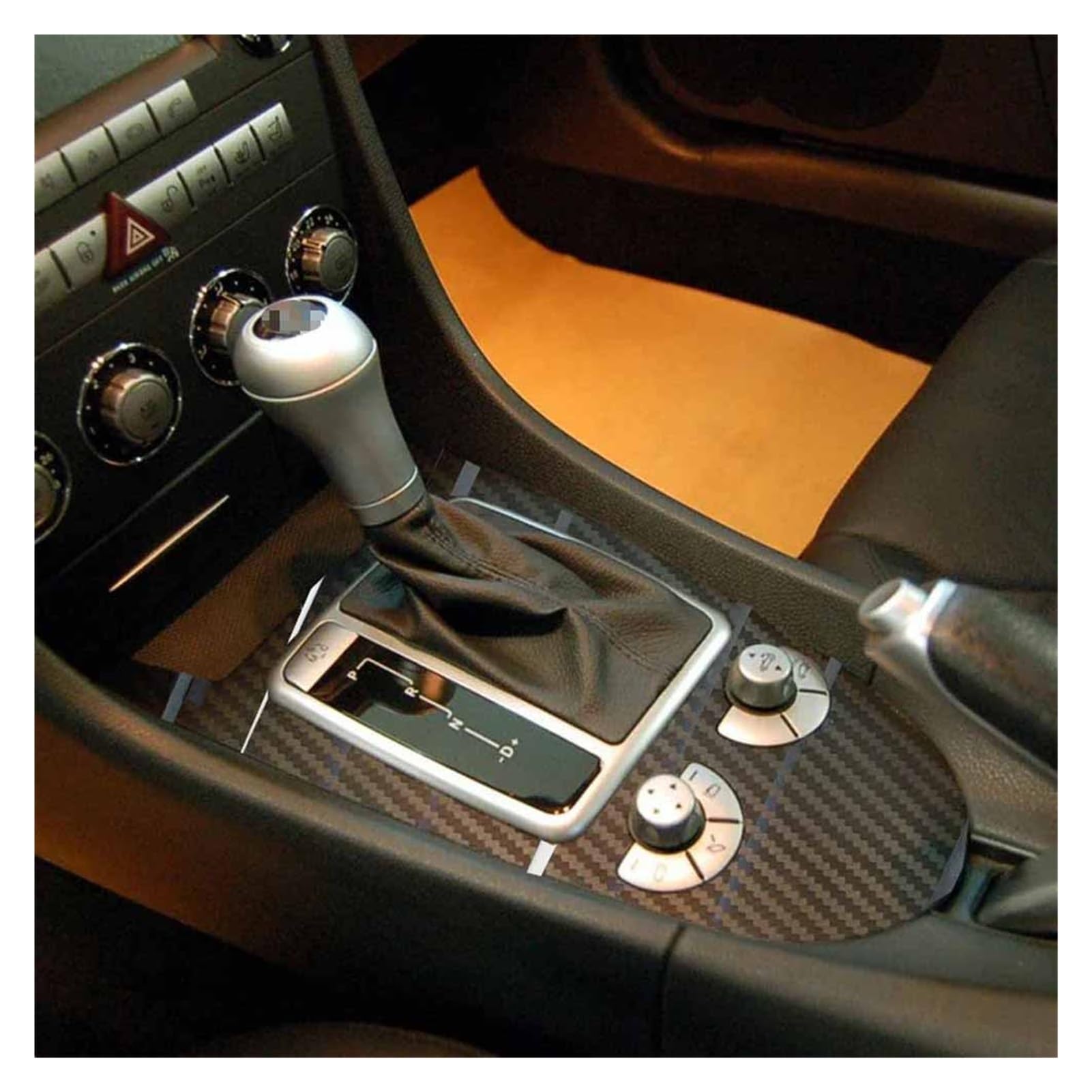 Kompatibel mit SLK R171 2004–2010, Innenraum, zentrales Bedienfeld, Türgriff, 5D-Kohlefaser-Aufkleber, Aufkleber, Auto-Styling-Zubehör(3D CF Black,Right Hand Drive)