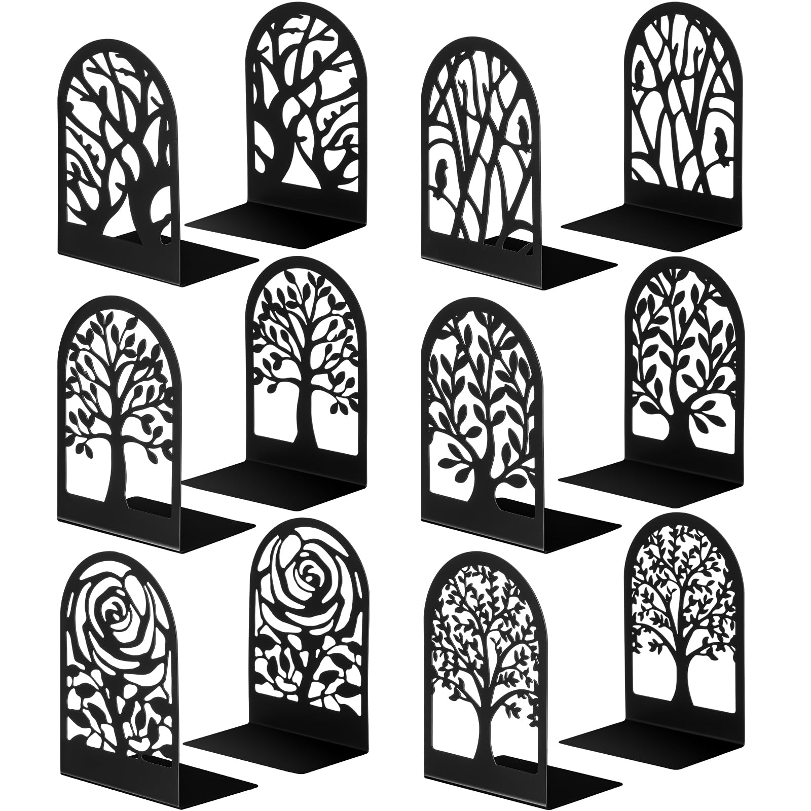 Feifeiya 6 Pairs Decorative Book Ends Metal Bookends for Shelves Black Metal Heavy Duty Book Ends Holder Supports Stoppers for Home Office School,