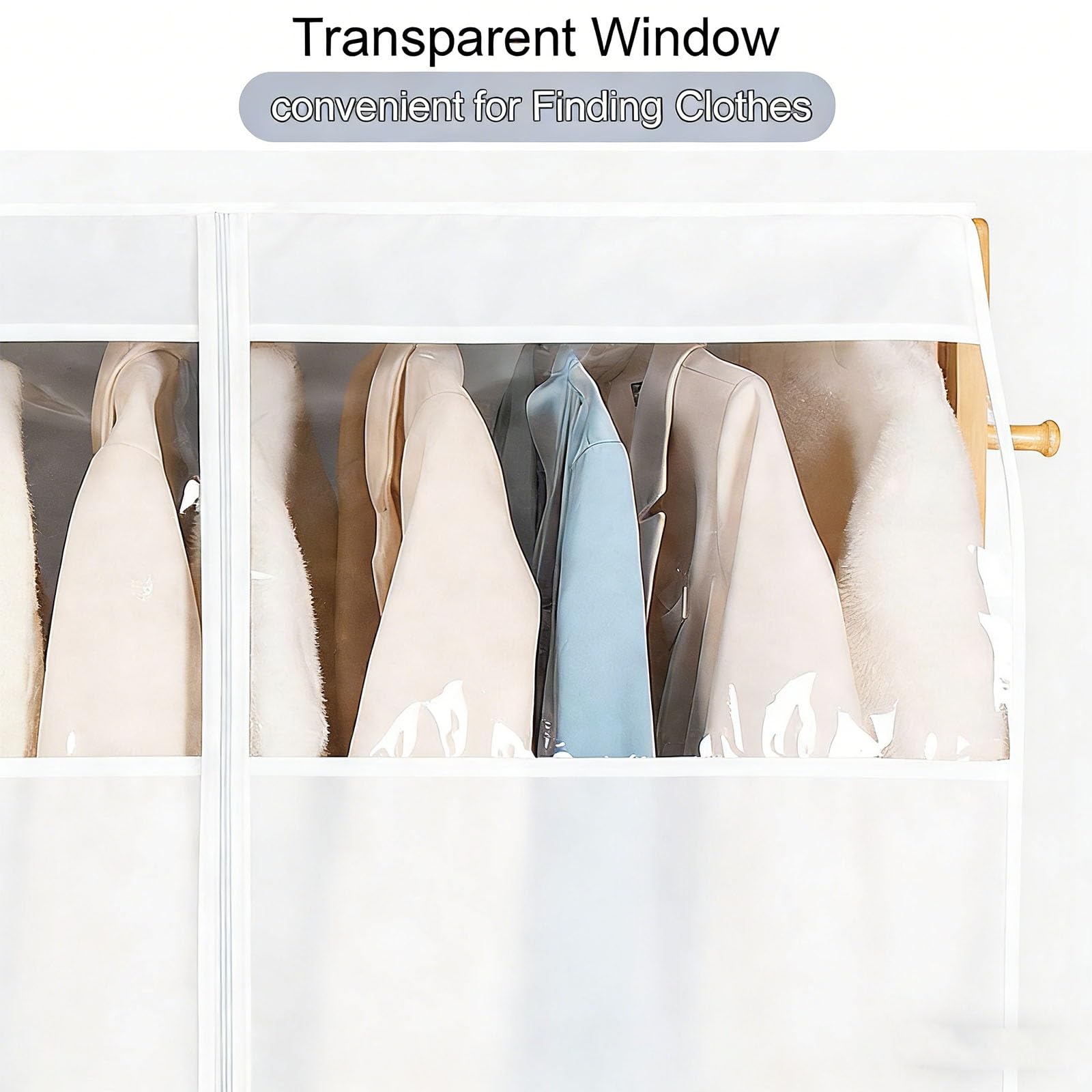Funda Ropa Armario Transparente, Funda Ropa con Cremallera Completa, Tela de Satén, para Abrigos, Vestidos Largos, para Organizar tu Armario(White,31x44in/80x113cm)