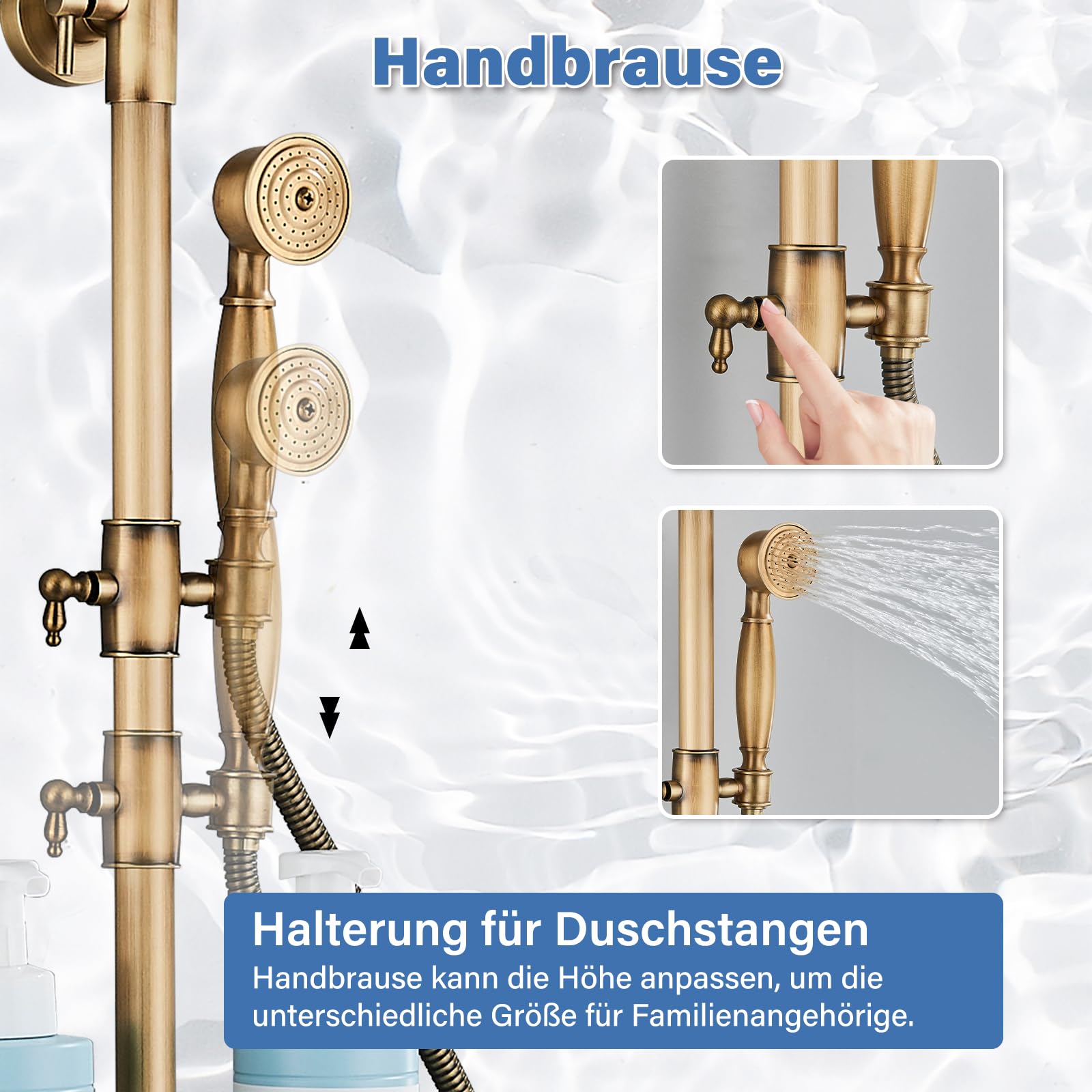 Rozin Antik Messing Duschsystem mit 8 Zoll Regendusche Duschkopf und Handbrause Einzelgriff Fertig an der Wand Montiert Retro Duschset