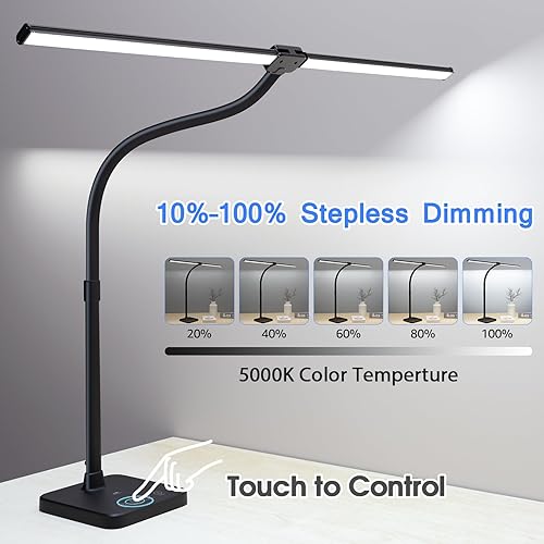 Miniatura 4 de ShineTech LED Desk Lamp for Home Office, 24W Double Head Desk Light with Wireless Charging, USB Port, Adjustable Lamps, 5000K Daylight White