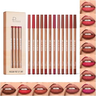 EspoceBeauty 12-Pc Lip Liner Set: Natural Oak Brown, Pink, Red Shades | Smooth, Pigmented, Long-Lasting Vegan Pencils