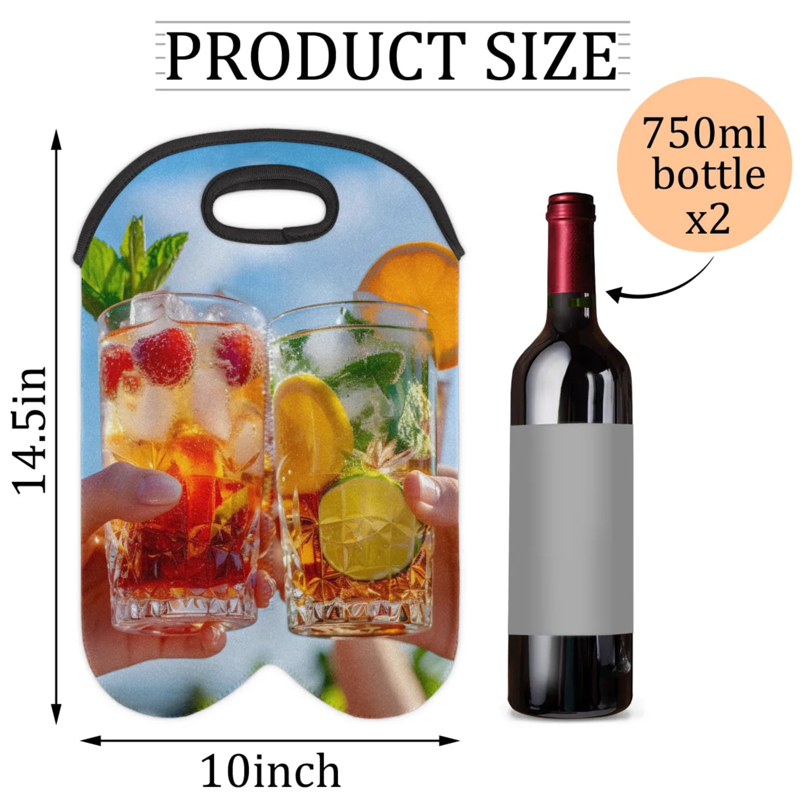 GzLeyigou 2 Bottles Drinks Lemon Wine Bag Sleeve Totes Neoprene Protective Wine Carrier Bag for Wine,Water, Champagne, Beer, Baby Bottles,Gift 14.5 x 10 Inches