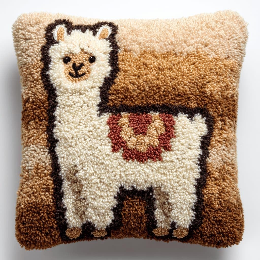 AxiangziK Latch Hook Pillow Kit for Adults,Alpaca 17X17In Latch Hook Kit for Pillow Cover with Instruction for Beginner Cross Stitch Sofa Cushion Cover with Crochet Yarn for Beginners and Home Decor