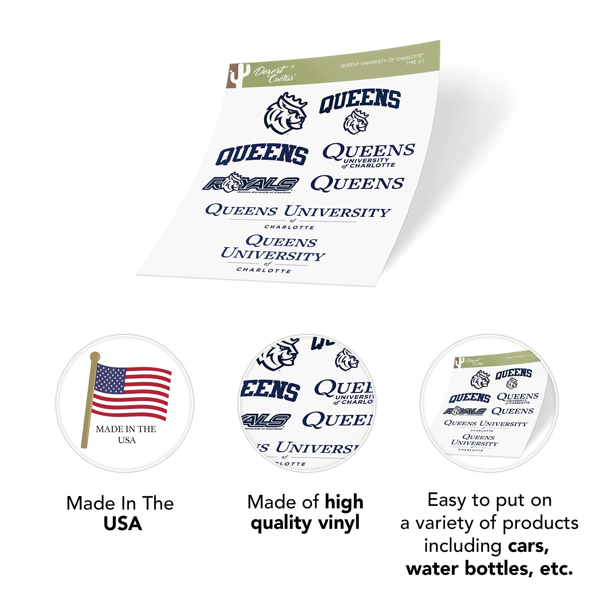 Queens University Charlotte Royals Sticker - Desert Cactus Vinyl Decal For Laptop, Water Bottle, Car (Type 2)