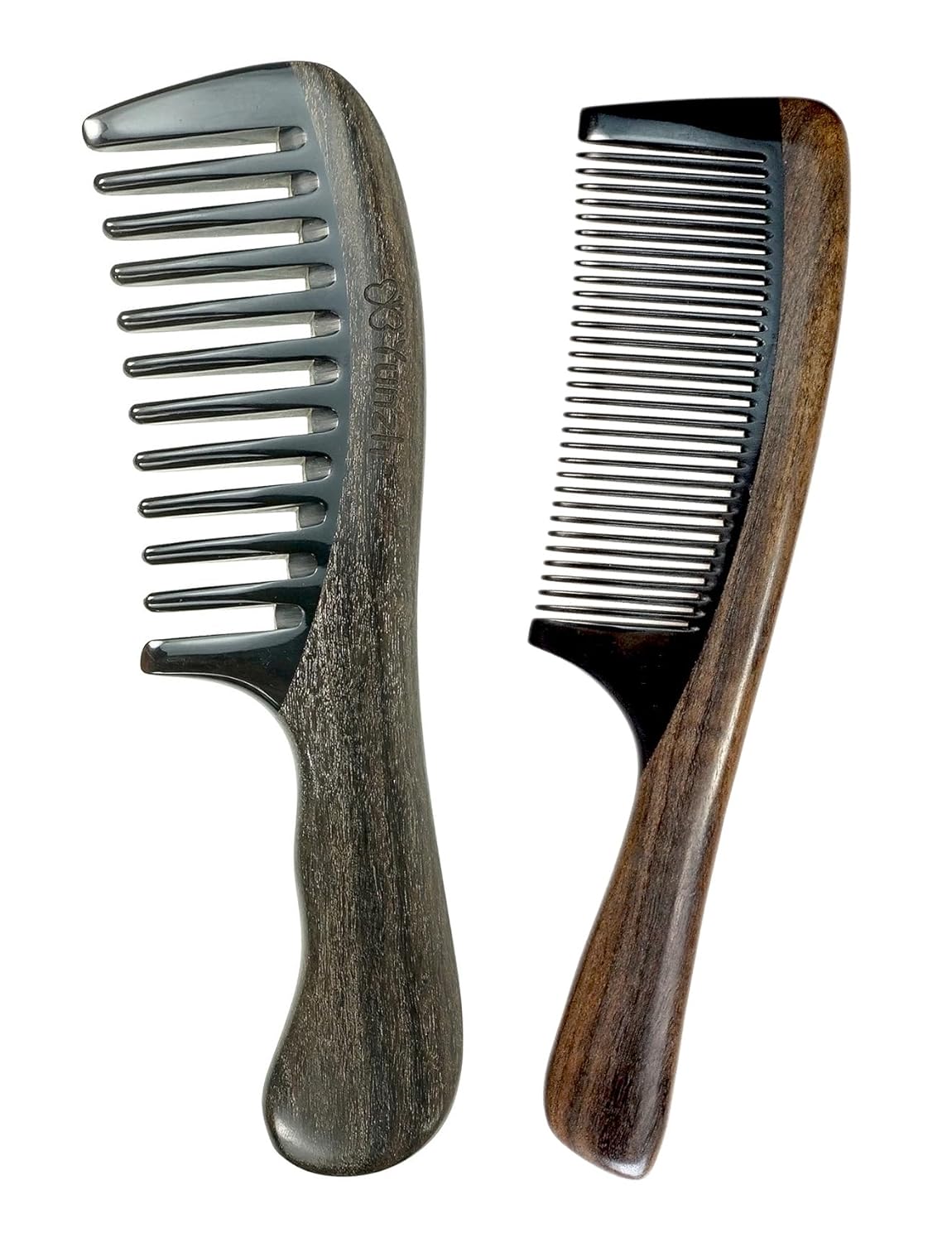 YunZh Buffalo Horn Comb Fine Tooth and Wide Tooth Wooden Comb for Women Men, 2PCS